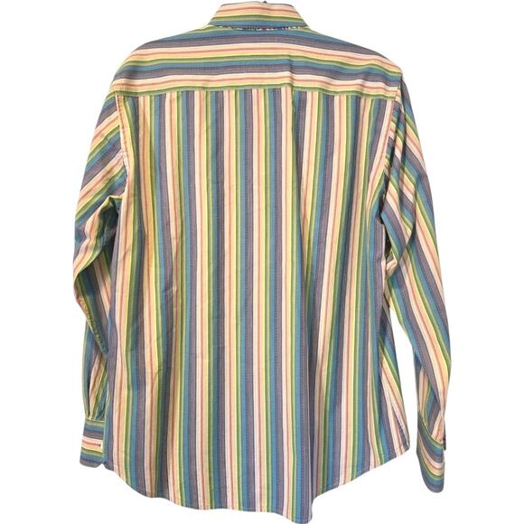 Robert Graham Shirt Men's Blue Striped Button Up Colorful Work Flip Cuff | M EUC - Picture 6 of 16
